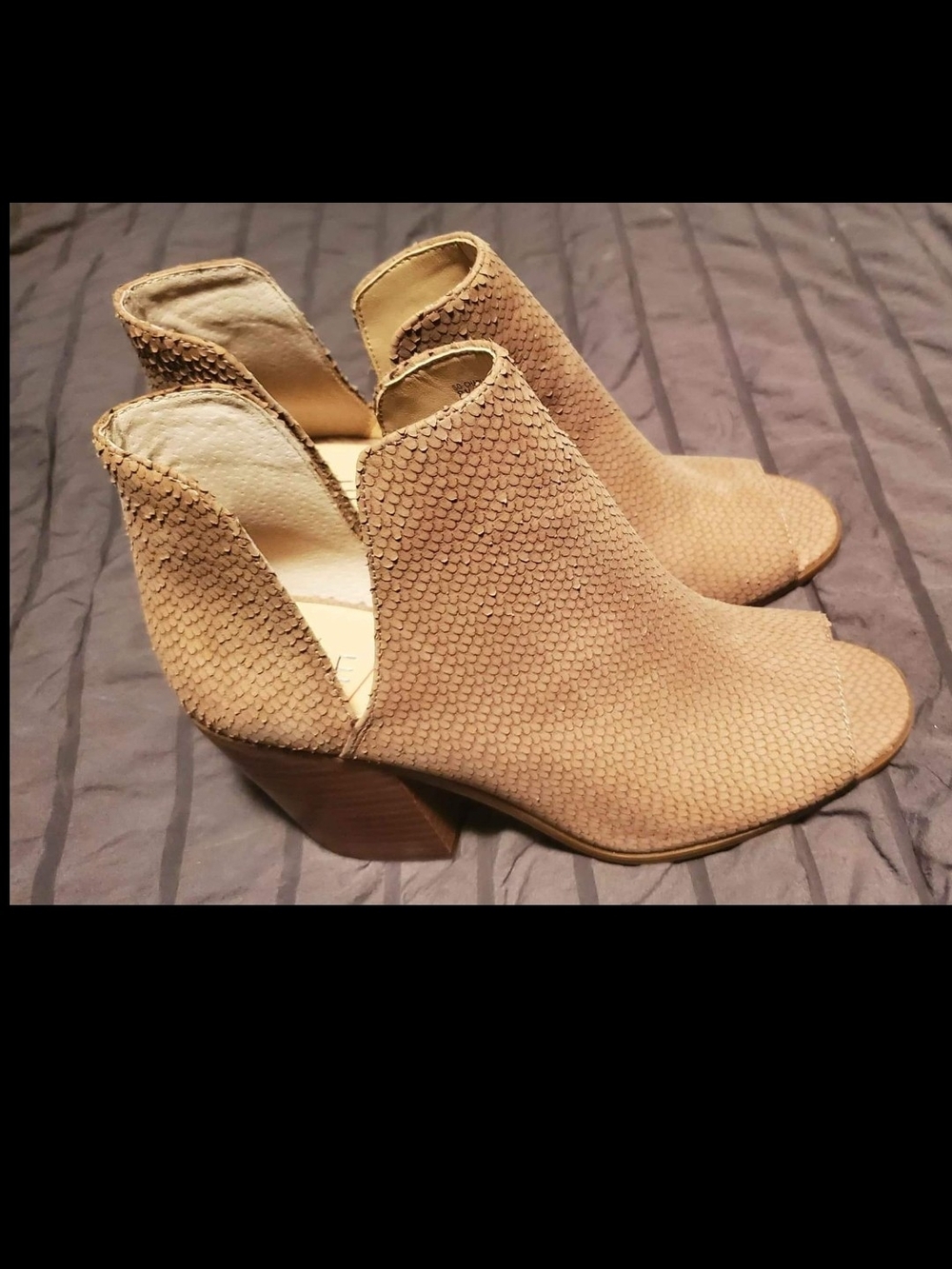 Sole Society Tan Textured Peep-Toe Suede Mules